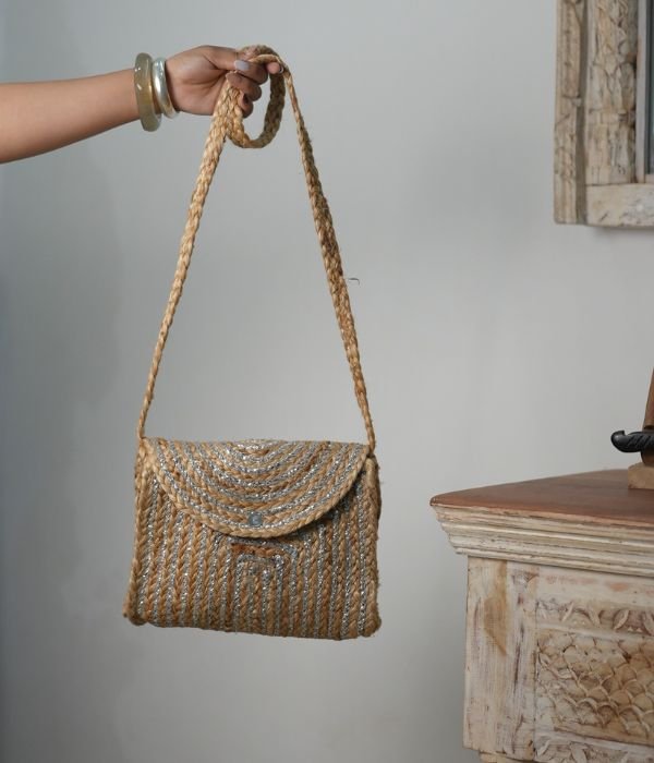 Silver Jute Sling Bag