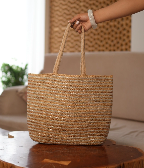 Silver jute Tote Bag